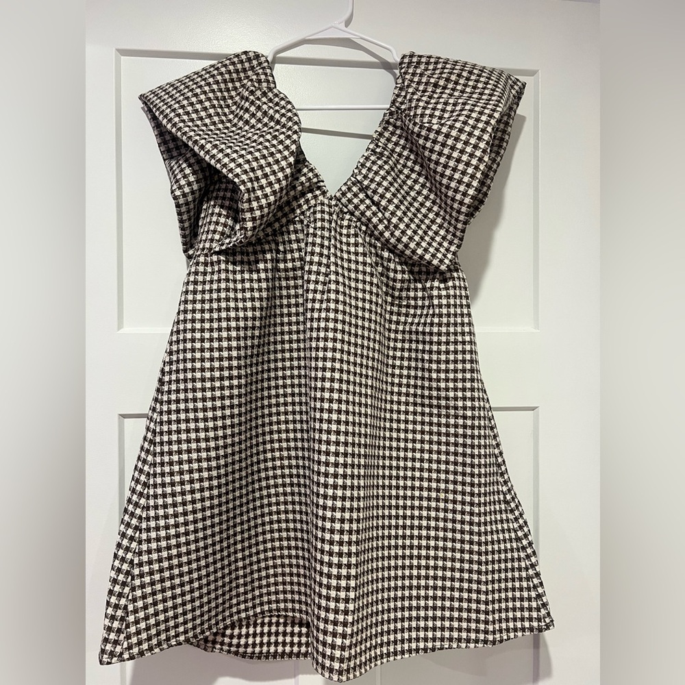 DAY + MOON Ruffle Sleeve Brown Gingham Baby Doll Dress